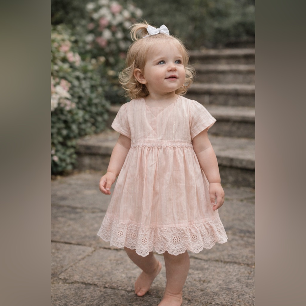 Baby B’gosh Soft Peach Color Dress With Eyelet Trim Size 18 Months Adorable!